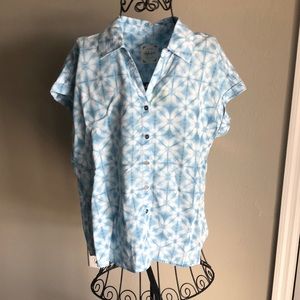 Style & Co. Blue Tie-Dye Cap Sleeve Button Down Top